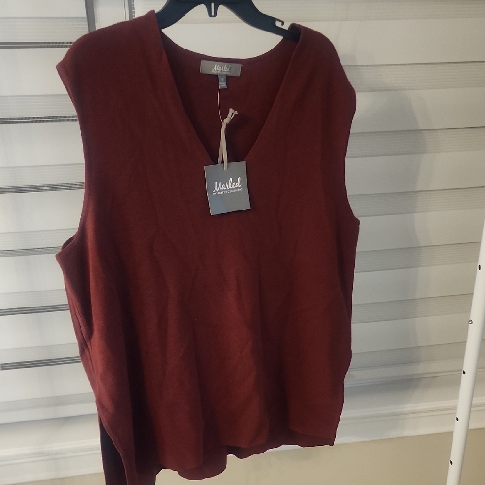 Marled V-Neck Oversized Vest Size M Deep Red
